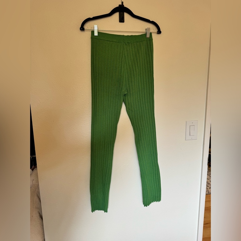 Paloma Wool Fromthe Rib Ribbed Pants Green Size XS/S? Stretch Ruffle Ankle EUC - Picture 9 of 11